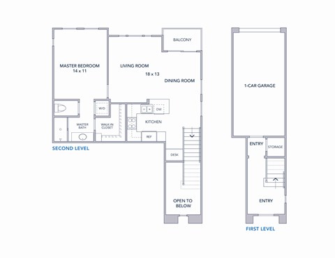 Floor plan for 1 bed, 1 bath, 808 sqft